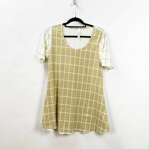 2/$30 Lularoe Medium Womens Unicorn Perfect T Gold Ivory Grid Tee